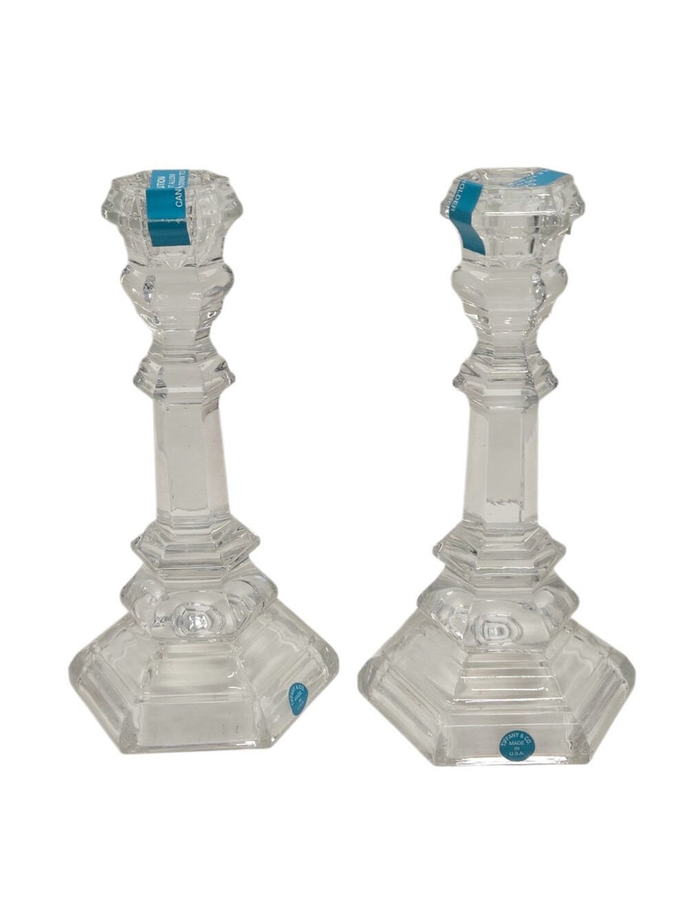 Tiffany &‎ Co. Plymouth Crystal Candlestick Holders PAIR NEW